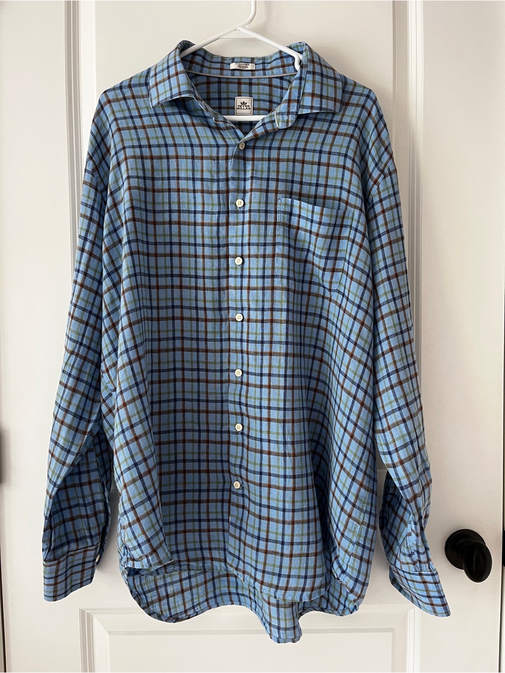 Peter Millar Luxury 100% Linen Caribbean Plaid Long Sleeve Country Club Xl